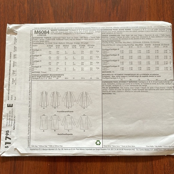 2/$15 McCall’s Sewing Pattern M6084 XS-M - Picture 2 of 3